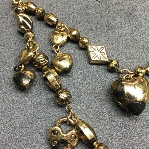 Collar Tack Pin Gold Necklace As Is Heart Lock Key Dangle Diamond Retro BoHo - Picture 7 of 9